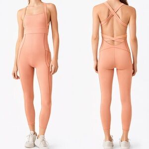 FP Movement My High Onesie Peach Crisscross Back Athletic Jumpsuit- L